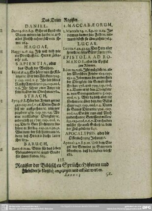 III. Register der Biblischen Sprüche, Historien und Fürbilder, so kürtzlich angezogen und erklärt werden