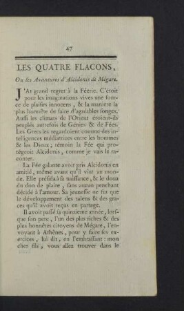 Les Quatre Flacons, Ou les Avantures d'Alcidonis de Mégare.