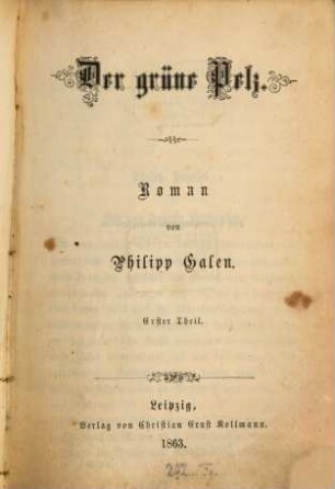 Der grüne Pelz : Roman, 1. Theil
