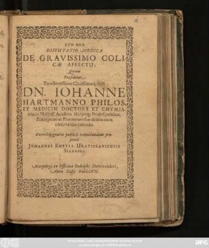 Disputatio Medica De Gravissimo Colicae Affectu