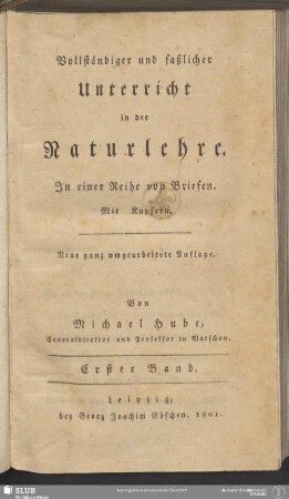 1: Vollständiger und faßlicher Unterricht in der Naturlehre : In einer Reihe von Briefen