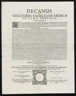 Decanus Et Collegium Facultatis Medicae In Alma Tubinga, Lectori salva & sana omnia!