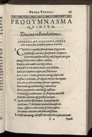 Progymnasma Quintum. Diuinæ collaudationes.