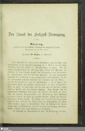 Der Stand der Holzzoll-Bewegung : Vortrag, gehalten in der Oekonomischen Gesellschaft im Königreiche Sachsen, Dresden, am 4. Mai 1883