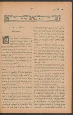 Notas científicas : La sacarina