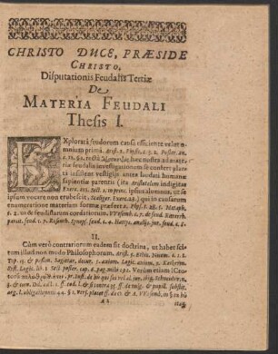 Disputationis Feudalis Tertiae De Materia Feudali Thesis I. - LXXII.