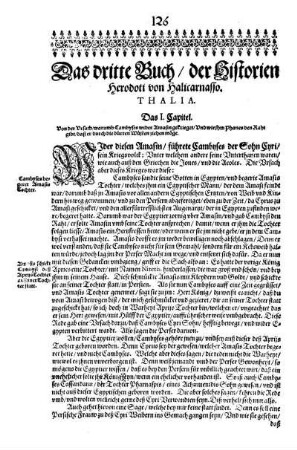 Das dritte Buch/ der Historien Herodoti von Halicarnasso. Thalia.