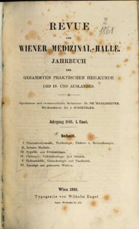 Wiener Medizinal-Halle. Revue der Wiener Medizinal-Halle. 2, [2.] 1861, Bd. 1 - 4