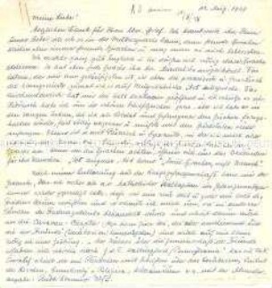 Brief an das Pendle Hill College mit Bezug auf religiöse Toleranz, gegen Rassenhass - Sachkonvolut