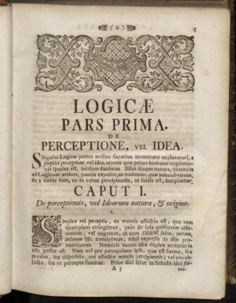 Logicæ Pars Prima. De Perceptione, vel Idea.