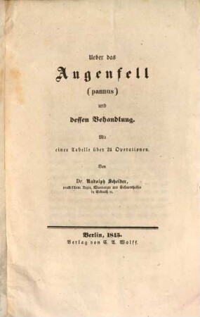 Ueber das Augenfell und dessen Behandlung