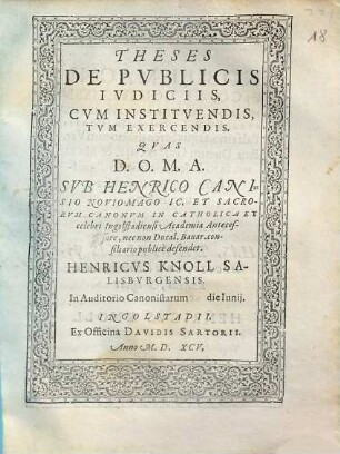 Theses De Pvblicis Ivdiciis Cvm Institvendis, Tvm Exercendis