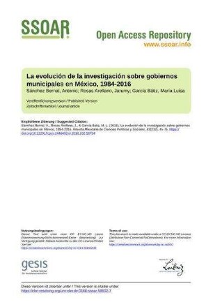 La evolución de la investigación sobre gobiernos municipales en México, 1984-2016