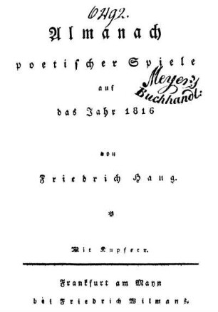 Almanach poetischer Spiele auf das Jahr 1816 : mit Kupfern