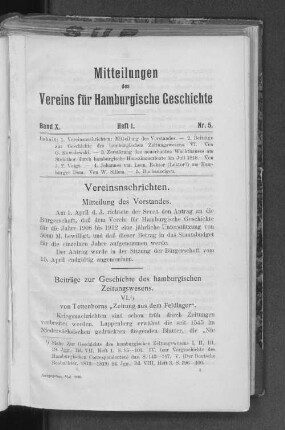 Beiträge zu Geschichte des hamburgischen Zeitungswesens.