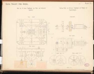 Hafen für Arkona Schinkelwettbewerb 1868: Kran: Grundriss Untersicht, Draufsicht, Aufriss Rückansicht, Details 1:12; Maßstabsleiste