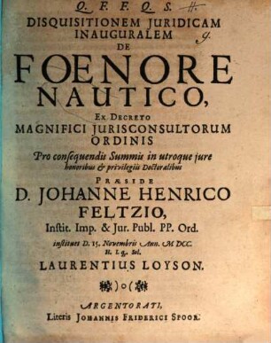 Disquisitio iur. inaug. de foenore nautico