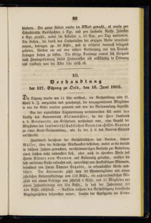 XII. Verhandlung der 117. Sitzung zu Oels, den 15. Juni 1862