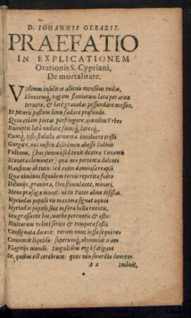 Praefatio In Explicationem Orationis S. Cypriani, De mortalitate.