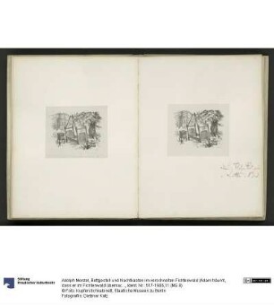 Bettgestell und Nachtkasten im verschneiten Fichtenwald (Adam träumt, dass er im Fichtenwald übernachten müsste), zu Heinrich von Kleist "Der Zerbrochene Krug"