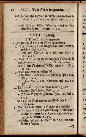 XVIII. Tabell. Vom Gebet insgemein. - Fragen über die 18te Tab. vom Gebet.