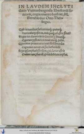 IN LAVDEM INCLYTI ducis Vuirtenbergensis Eberhardi ...