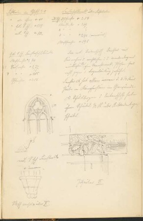 Franziskaner-Klosterkirche, Berlin: Details Fenster, Pfeiler, Konsole (aus: Skizzen- und Fotoalbum 1)