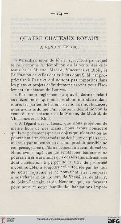 Quatre chateaux royaux a vendre en 1787