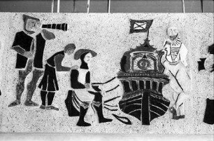 Straßburg: Haus des Europarates, Keramiken im Wandelgang [Wandbilder]