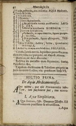 Sectio Prima. De Aquis Medicamentosis. - Sectio Sexta. De Lapidibus in genere.