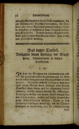 Das dritte Capitel. Verhalten beym Anfange der Krankheiten, Lebensordnung in hitzigen Krankheiten.