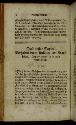 Das dritte Capitel. Verhalten beym Anfange der Krankheiten, Lebensordnung in hitzigen Krankheiten.