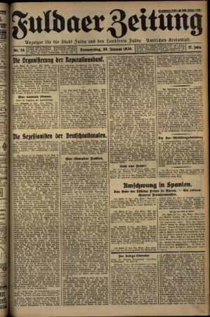 Erste Ausgabe vom Donnerstag, den 30. Januar 1930.