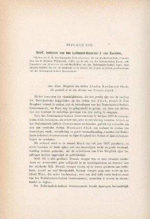 Bijlage XIX. Brief, komende van den Luitenant-General J. van Swieten, ...