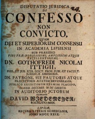 Disputatio iuridica de confesso non convicto