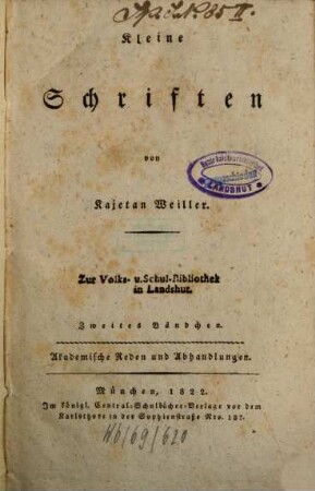 Kleine Schriften, 2. Akademische Reden und Abhandlungen