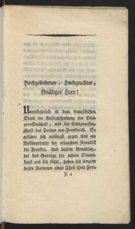 Hochgebohrner, Hochgeachter, Gnädiger Herr!