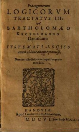 Praecognitorum Logicorvm Tractatvs III
