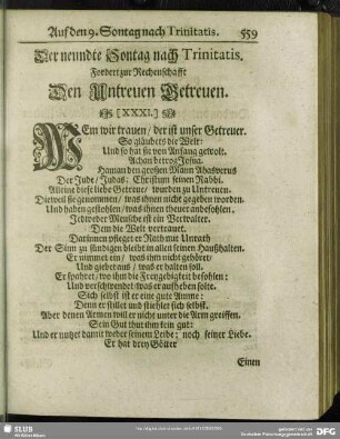 Der neundte Sontag nach Trinitatis Fordert zur Rechenschafft Den Untreuen Getreuen