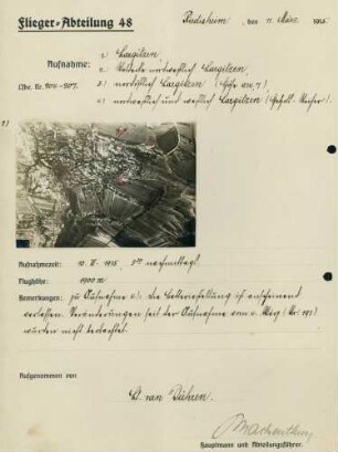Foto feindlicher Batterie-Stellungen bei Largitzen (Luftbild)