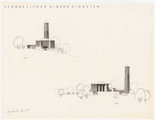 Evangelische Kirche, Detmold-Hiddesen: Ansicht West/Süd 1:200