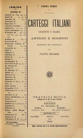 Carteggi italiani inediti o rari antichi e moderni raccolti ed annotati da Filippo Orlando, 1