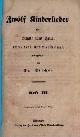 Zwölf Kinderlieder aus dem Anhange des Specter'schen Fabelbuches : zweistimmig componirt. III