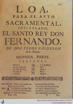 Loa para el Auto Sacramental El Santo Rey Don Fernado, segunda parte.