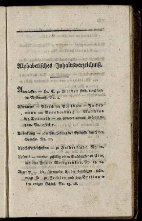 Alphabetisches Inhaltsverzeichniß.