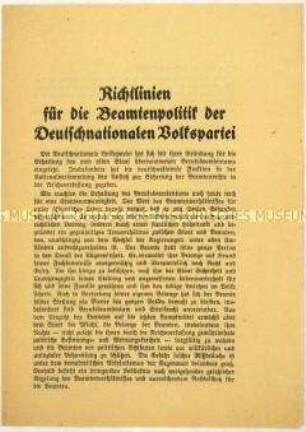 Flugschrift zur Beamtenpolitik der Deutschnationalen Volkspartei und Aufruf zum Beitritt