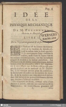 Livre I. De la Physique en general & de ses Principes