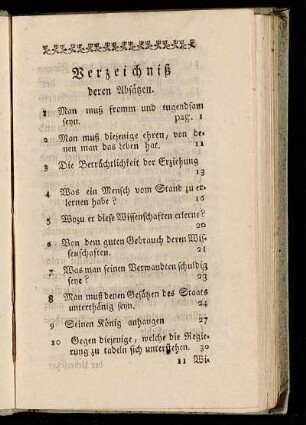 Verzeichniß deren Absätzen