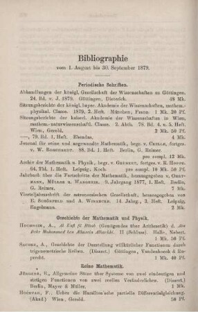 Bibliographie vom 1. August bis 30. September 1879.