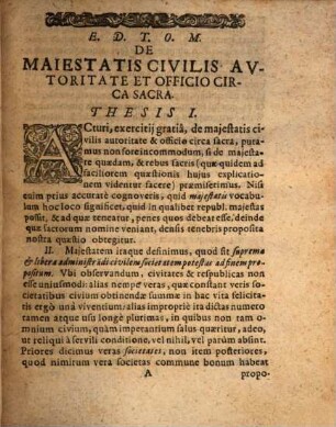 Exercitatio Politica De Maiestatis Civilis Autoritate Et Officio Circa Sacra